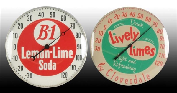 LOT OF 2: METAL & GLASS SODA THERMOMETERS.        