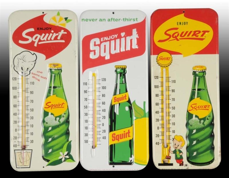 LOT OF 3: ASSORTED SQUIRT TIN THERMOMETERS.       