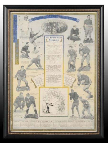 1930 NOTRE DAME FOOTBALL POSTER WITH KNUTE ROCKNE.