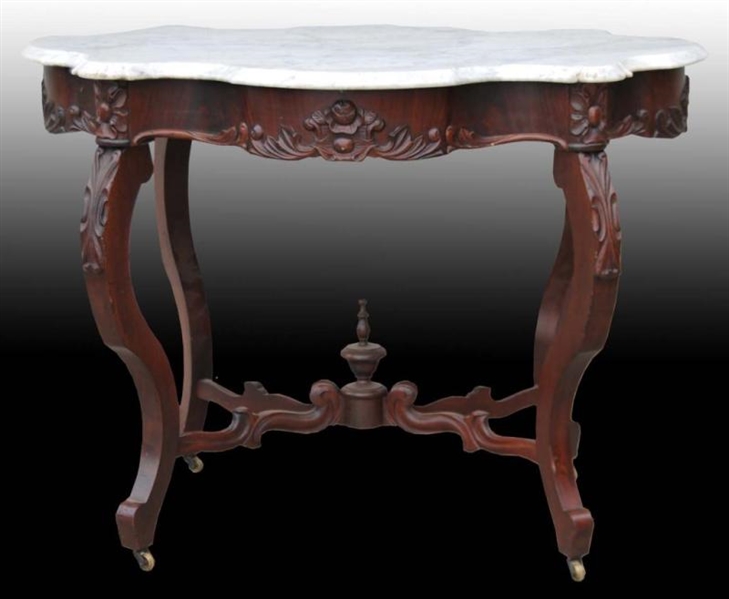 WALNUT MARBLE TOP VICTORIAN TABLE.                