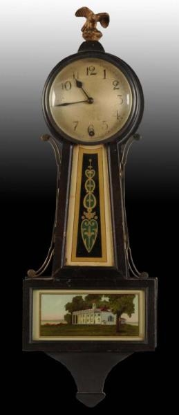ANTIQUE HANGING BANJO CLOCK WITH BRASS EAGLE.     