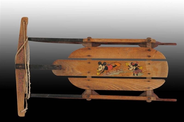 WOODEN DISNEY MICKEY & MINNIE MOUSE SLED.         