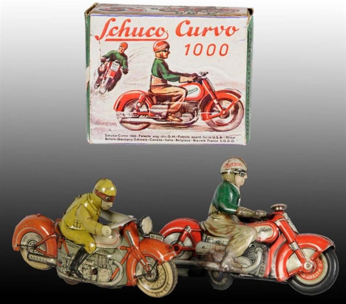 LOT OF 2: TIN MOTORCYCLE WIND-UP TOYS.            