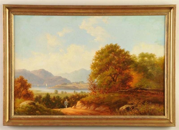 HUDSON RIVER OIL ON CANVAS VIEW OF WEST POINT.    