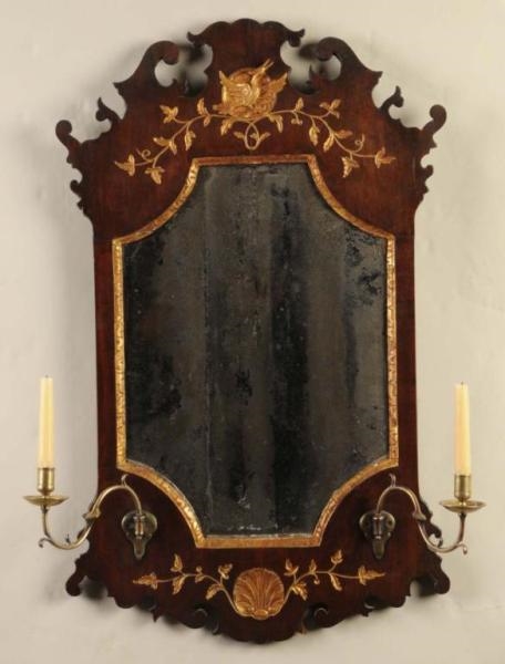 ENGLISH CHIPPENDALE MIRROR WITH CANDLEARMS.       