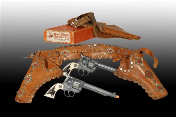 LOT OF 2: WESTERN TOY CAP GUN & HOLSTER SETS.     