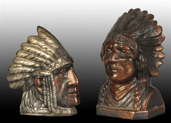 LOT OF 2: CAST IRON INDIAN CHIEF HEAD STILL BANKS.
