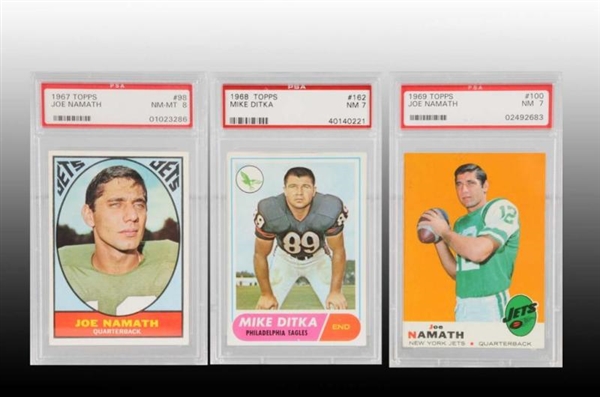 LOT OF 6: 1967 - 1969 FOOTBALL CARDS.             