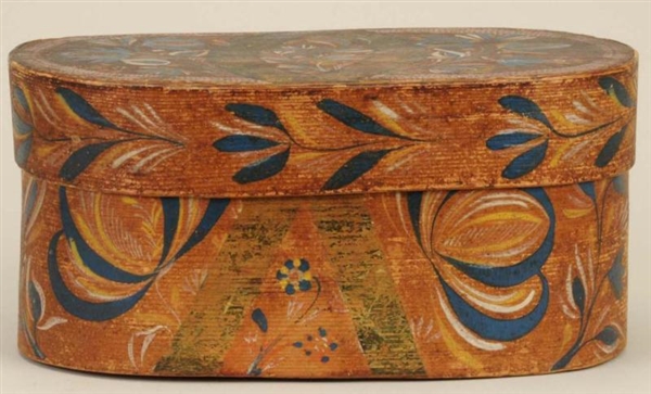 POLYCHROME DECORATED OVAL BRIDES BOX.            