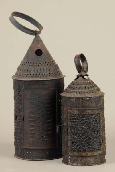 LOT OF 2: REVERE-TYPE PUNCHED TIN BARN LANTERNS.  