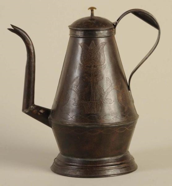 AMERICAN PUNCHED TIN COFFEE POT.                  