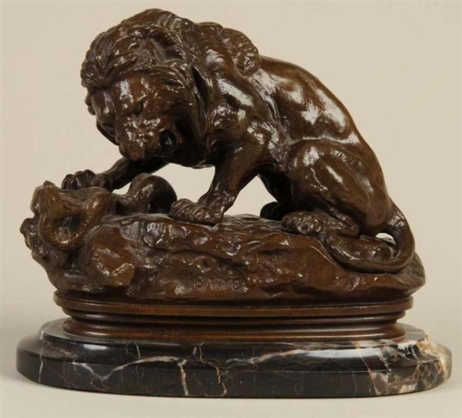 AFTER BARYE, BRONZE OF LION CRUSHING SERPENT.     