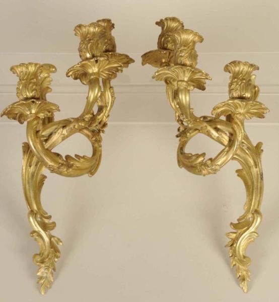 LOT OF 2: FRENCH ROCOCO GILT BRONZE WALL SCONCES. 