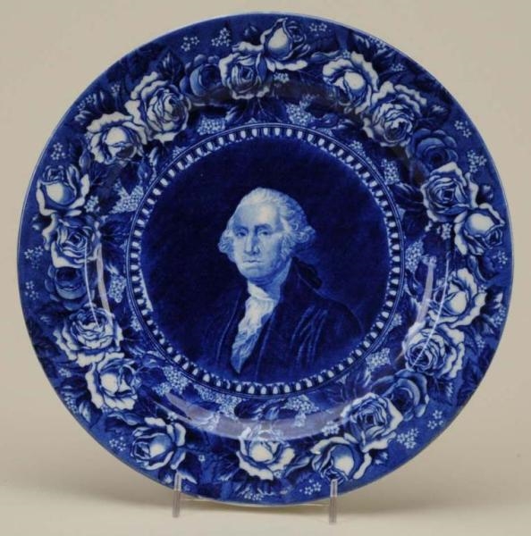 FLOW BLUE GEORGE WASHINGTON PLATE.                