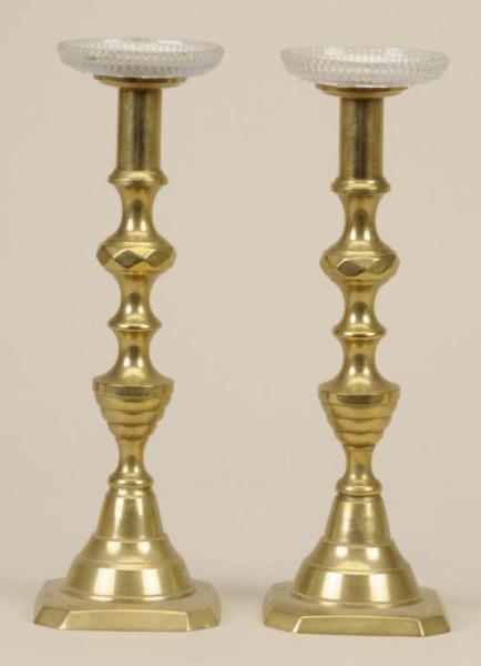 LOT OF 2: ENGLISH CANDLESTICKS WITH GLASS GLOBES. 