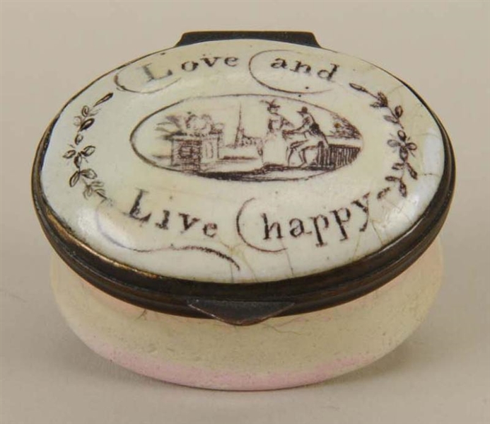 BATTERSEA ENAMELED BOX "LOVE AND LIVE HAPPY".     