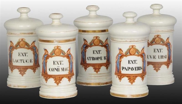 LOT OF 10: CERAMIC EARLY APOTHECARY JARS & LIDS.  