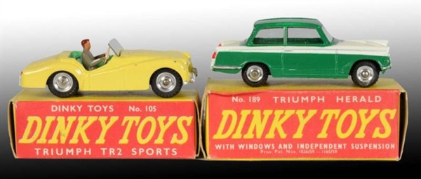 LOT OF 2: DINKY TOYS DIE-CAST TRIUMPH AUTOS IN OB 