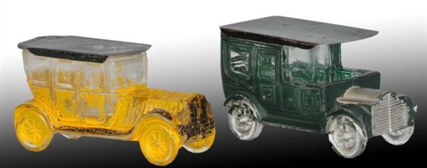 LOT OF 2: GLASS AUTOMOBILE CANDY CONTAINERS.      