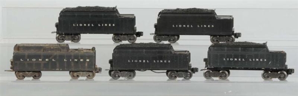 LOT OF 5: LIONEL WHISTLING TRAIN TENDERS.         