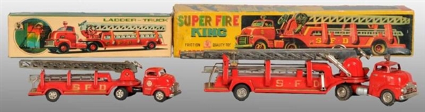 LOT OF 2: TIN TOY FRICTION FIRE TRUCKS. ALL IN O/B