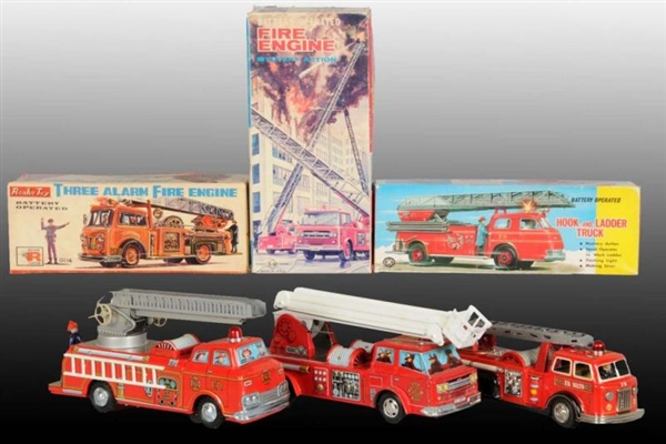 LOT OF 3: BATTERY-OPERATED TOY FIRE TRUCKS IN O/B 