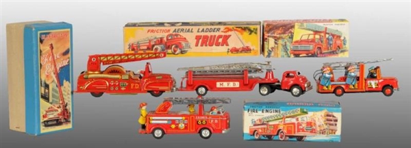 LOT OF 4: TIN TOY FIRE ENGINES. ALL IN O/B.       