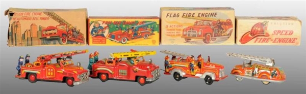 LOT OF 4: FIRE ENGINE FRICTION TOYS. ALL IN O/B   