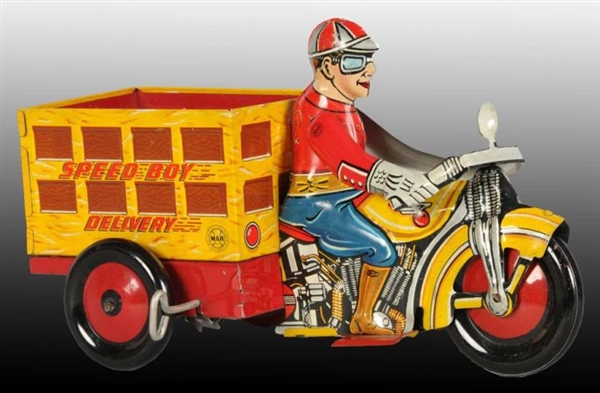 TIN MARX SPEED BOY DELIVERY MOTORCYCLE WIND-UP TOY