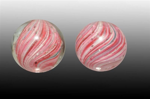 LOT OF 2: ONIONSKIN MARBLES WITH MICA.            