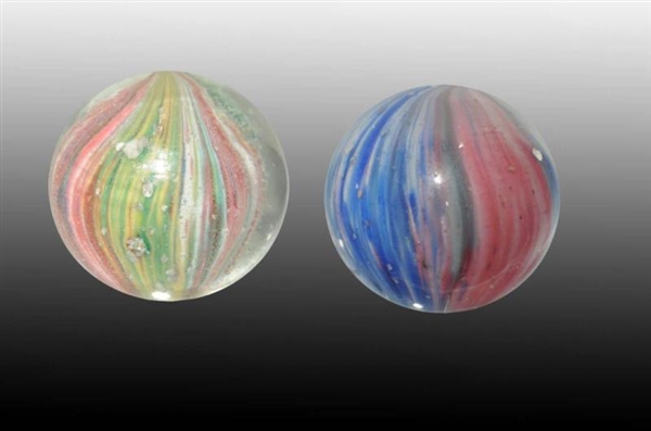 LOT OF 2: ONIONSKIN MARBLES WITH MICA.            