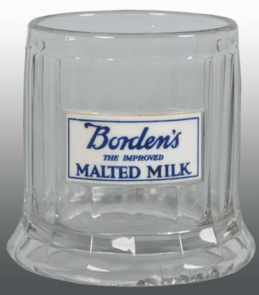 GLASS BORDENS MALTED MILK JAR WITH LABEL.        