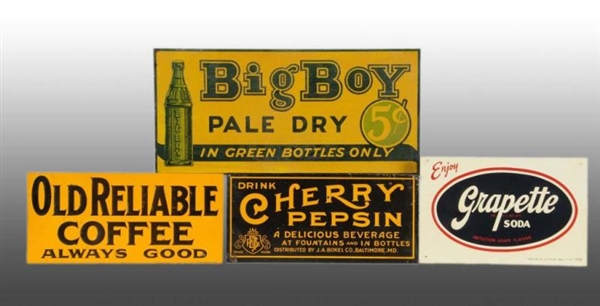 LOT OF 4: ASSORTED TIN SIGNS.                     