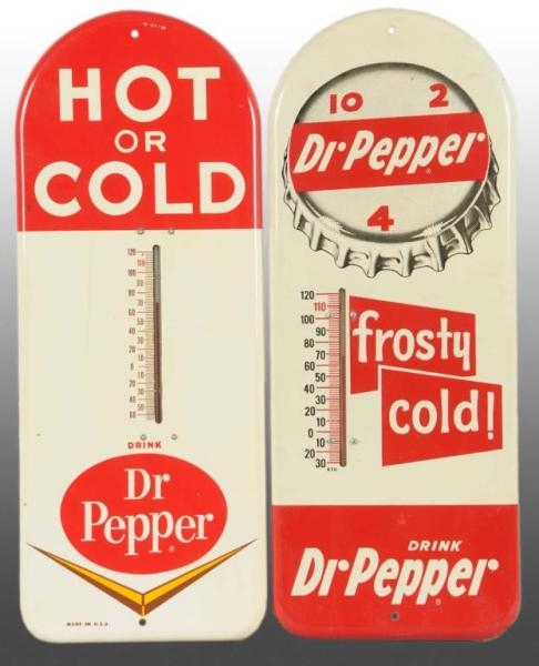 LOT OF 2: TIN DR. PEPPER THERMOMETERS.            