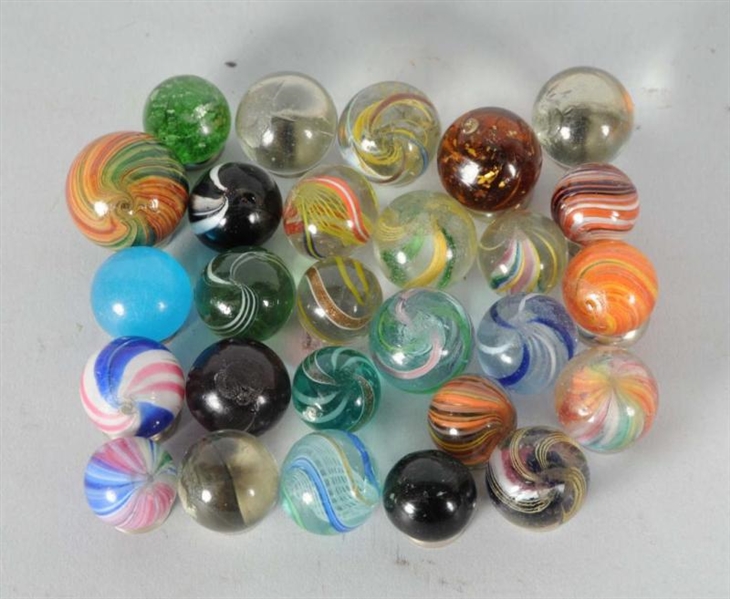 LOT OF 27: ASSORTED HANDMADE MARBLES.             