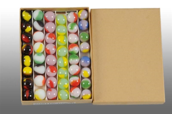 "MARBLE KING" SALESMANS BOX OF MARBLES.          