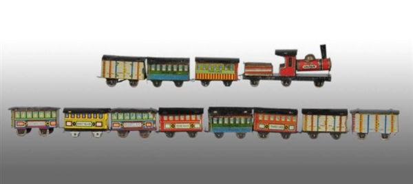 LITHOGRAPHED TIN PENNY TOY TRAIN SET.             