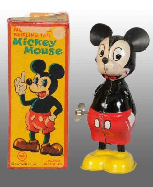 LINEMAR DISNEY WHIRLING TAIL MICKEY MOUSE TIN TOY.