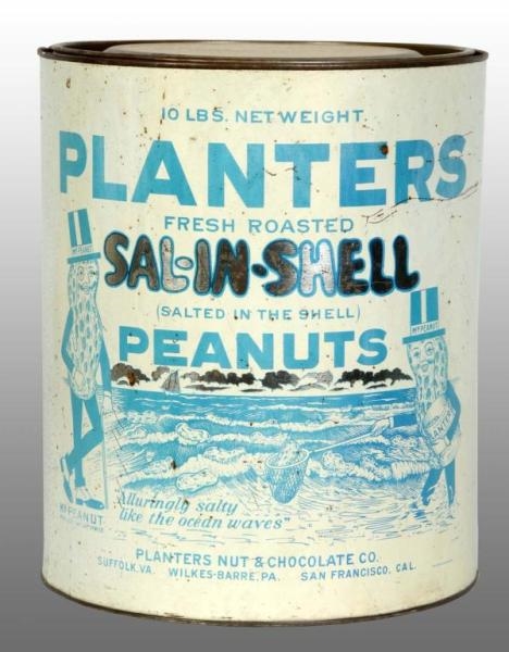 PLANTERS PEANUT 10-POUND SAL-IN-SHELL TIN.        