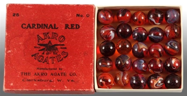 AKRO AGATE CARDINAL RED NO. 0 MARBLES BOX.        
