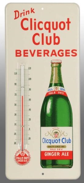 EMBOSSED TIN CLICQUOT CLUB GINGER ALE THERMOMETER.