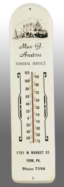 TIN MAX G. ANSTINE FUNERAL SERVICE THERMOMETER.   