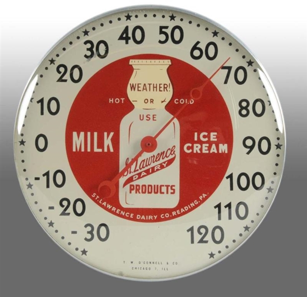 ST. LAWRENCE DAIRY PRODUCTS ROUND THERMOMETER.    