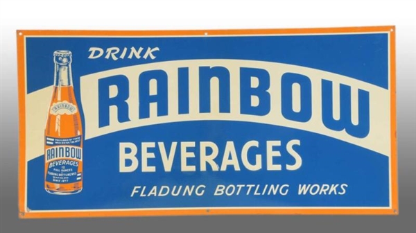 EMBOSSED TIN RAINBOW BEVERAGE SIGN WITH BOTTLE.   