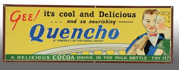 EMBOSSED TIN QUENCHO COCOA DRINK SIGN.            