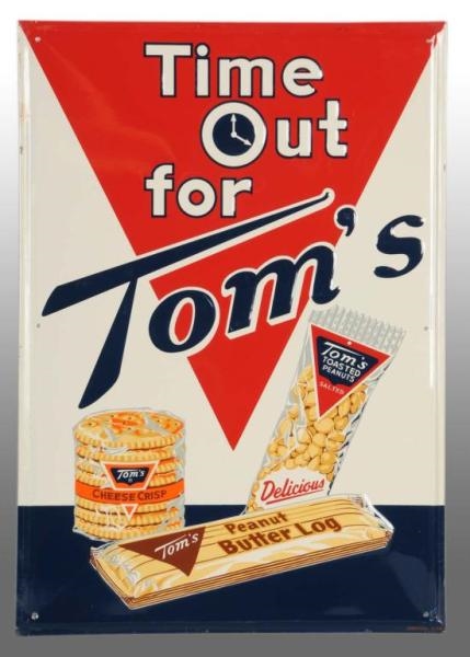 EMBOSSED TIN TOMS TOASTED PEANUTS SIGN.          