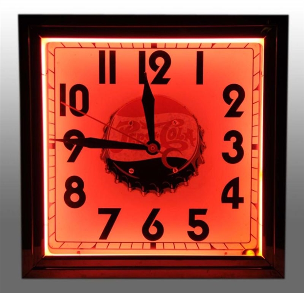 NEON CLOCK WITH APPLIED PEPSI-COLA DECAL.         