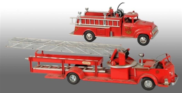 LOT OF 2: PRESSED STEEL FIRE ENGINE TOYS.         
