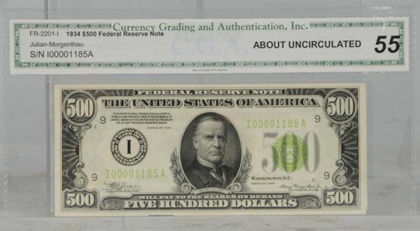 1934 $500.00 FEDERAL RESERVE NOTE.                