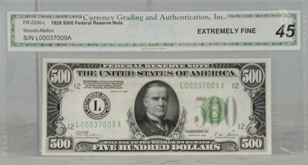 1928 $500.00 FEDERAL RESERVE NOTE.                